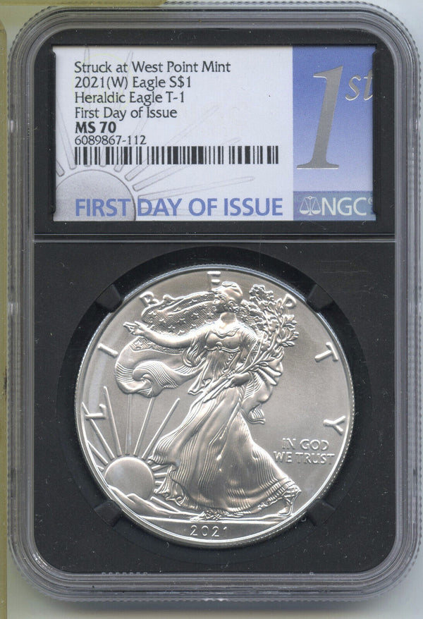 2021 (W) Heraldic Silver Eagle Type 1 NGC MS70 First Day Issue West Point J453