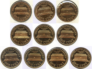 1970 - 1979 Lincoln Memorial Proof Cent Pennies Run of (10) Coins Lot Set - H462