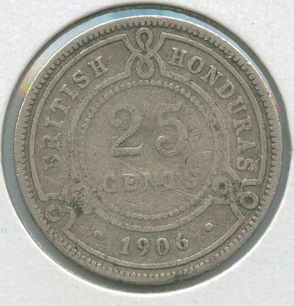 1906 British Honduras Silver 25 Cents Coin Edward VII - SR115