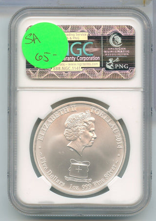 2014 Tokelau Year Of The Horse Guilt 1oz Silver NGC MS70 $5 Coin -  SS25