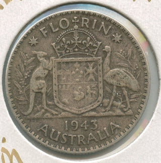 1943 Australia One Florin Silver Coin King George VI - SS125