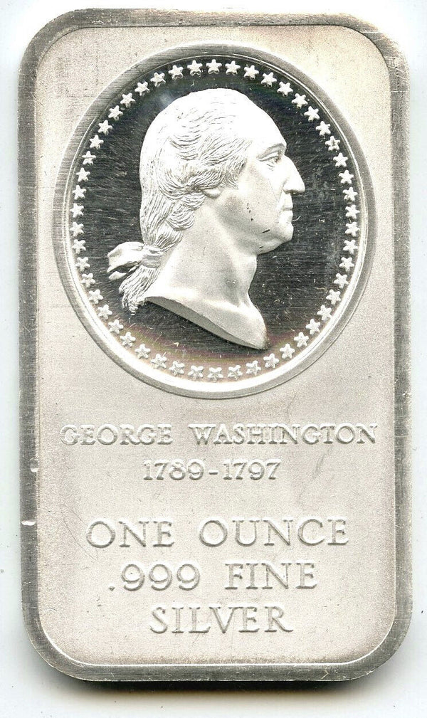 George Washington 1789 - 1797 Art Bar 999 Silver 1 oz Ingot Medal Bicenten K336