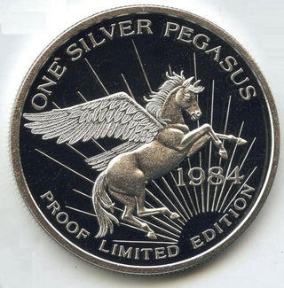 1984 Pegasus 999 Silver 1 oz Proof Medal Round Zortman Landusky Montana - J591