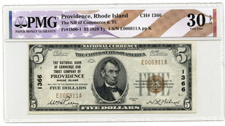 1929 $5 National Currency Providence Rhode Island PMG 30 Very Fine EPQ Note K404