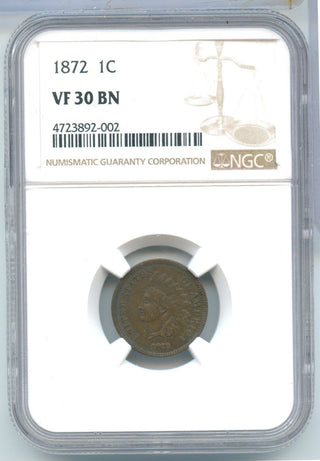 1872-P Indian Head Cent 1c NGC VF 30 BN  Philadelphia Mint - SR676