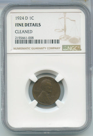 1924 -D Lincoln Wheat Cent NGC Fine Details Denver Mint - SS498