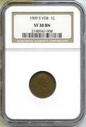 1909-S VDB Lincoln Wheat Cent Penny NGC VF 30 BN San Francisco Mint - H996