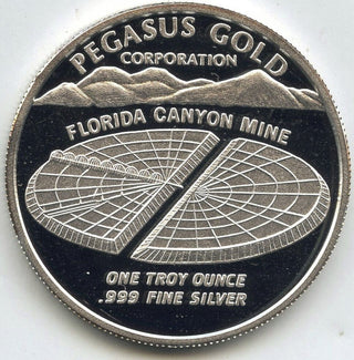 1986 Pegasus 999 Silver 1 oz Proof Medal Round Florida Canyon Mine - J582