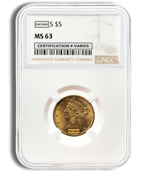 $5 Gold Liberty Half Eagle - NGC MS63