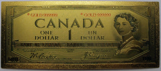 Canada 1954 $1 Devil's Face Novelty 24K Gold Foil Plated Note Bill - GFN85