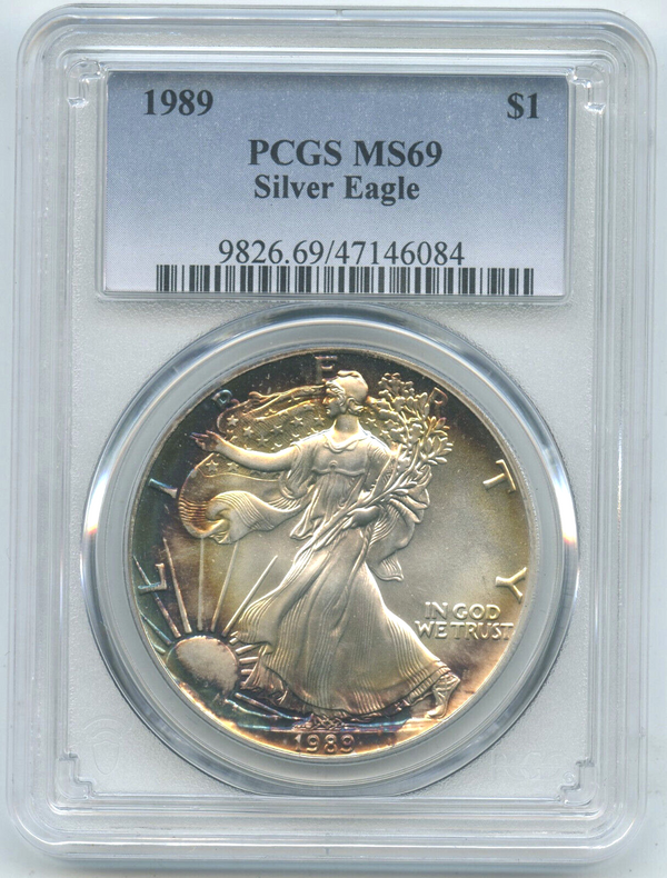 1989 American Eagle 1 oz Silver Dollar PCGS MS69 Toning Toned - DN660