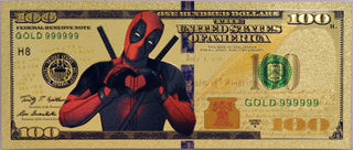 $100 Deadpool Marvel Comics Novelty 24K Gold Foil Plated Note Bill GFN60