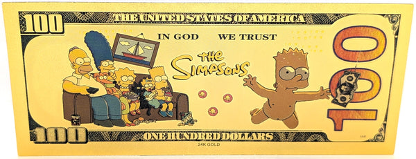 $100 Homer Simpson The Simpsons Novelty 24K Gold Foil Plated Note Bill GFN77