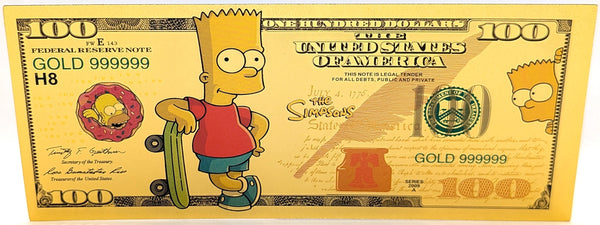 $100 Bart Simpson The Simpsons Novelty 24K Gold Foil Plated Note Bill GFN78