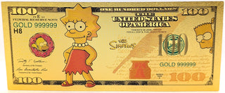 $100 Lisa Simpson The Simpsons Novelty 24K Gold Foil Plated Note Bill XX026