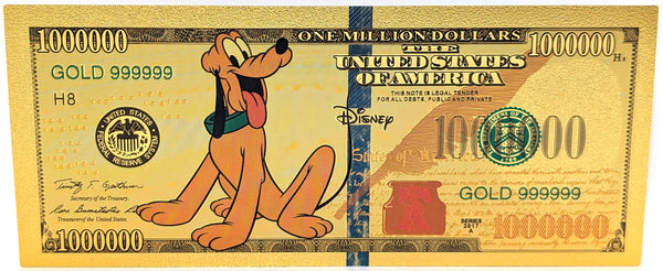 Pluto Mickey Dog Disney $1000000 Note Novelty 24K Gold Foil Plated Bill -GFN55