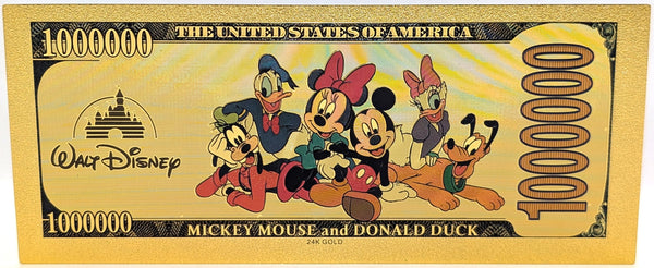 Mickey Mouse Walt Disney $1000000 Note Novelty 24K Gold Foil Plated Bill - GFN50