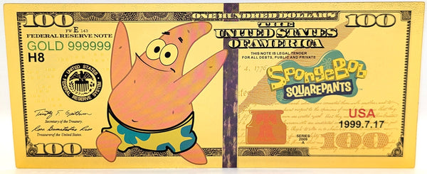 $100 Patrick Star Spongebob Cartoon Novelty 24K Gold Foil Plated Note Bill XX049