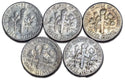 Lot of (5) Roosevelt Dimes  90% Silver 1946 -1964 Average Circulated Coins-SL01