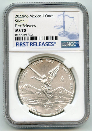 2023-Mo Mexico Silver 1 Onza NGC MS70 First Releases Plata Pura Ounce - L672