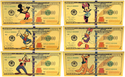 Micky, Minnie, Daisy, Donald, Goofy Disney $1000000 Note 24K Gold Foil Set LH297
