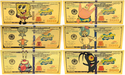 Lot of 6 Spongebob Squarepants Patrick Squidward Krabs Gold Foil Notes Set XS06