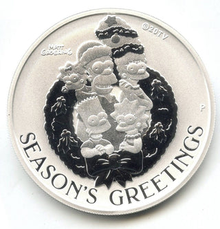 2022 Simpsons Season's Greetings 9999 Silver 1 oz Tuvalu Christmas Coin - C346