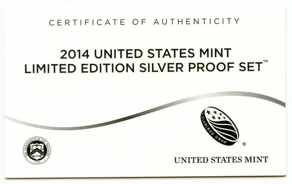 2014 Limited Edition Silver Proof Coin Set United States Mint OGP Eagle - BT968