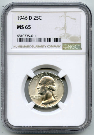 1946-D Washington Silver Quarter NGC MS65 Certified - Denver Mint - G52