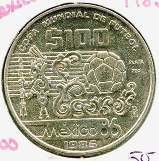 1985 Mexico Silver Coin - Copa Mundial Futbol Coin- World Cup- 100 Pesos -DM781
