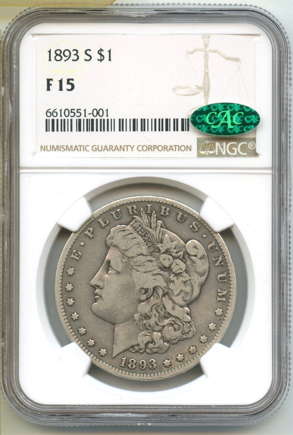 1893-S Morgan Silver Dollar NGC & CAC Certified F 15 - San Francisco Mint CC938