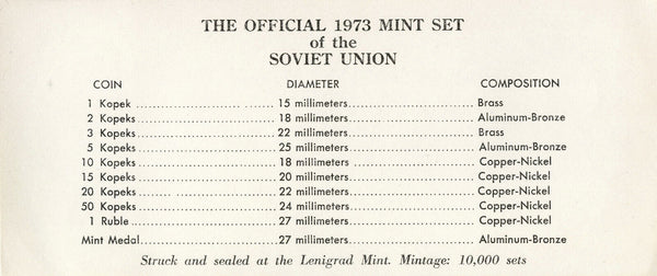 1973 Soviet Union Russia Uncirculated Mint Set 9 Coins -Kopek -DM623