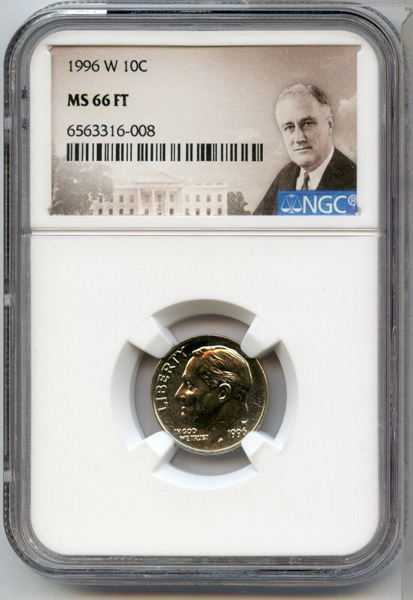 1996-W Roosevelt Dime NGC MS66 FT 10c Coin Certified Graded West Point - JP387
