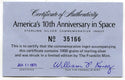 America's 10th Anniversary in Space .925 Sterling Silver Medal Ingot Bar - E477