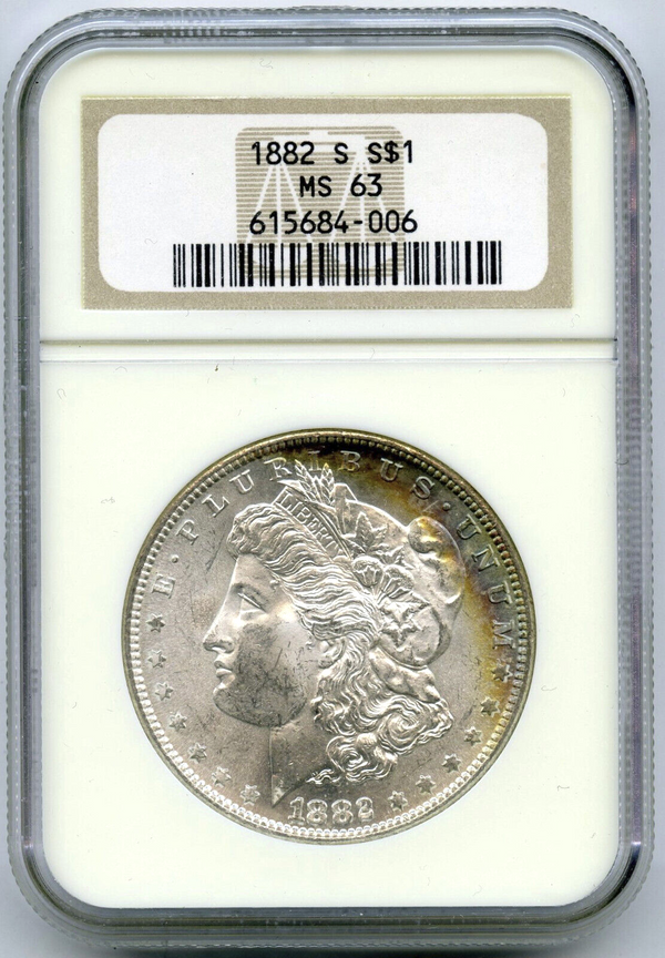 1882-S Morgan Silver Dollar NGC MS63 Certified Toning Toned San Francisco - A570
