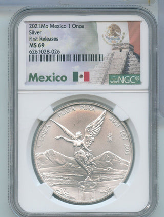 2021  Mo Mexico 1oz Silver Libertad NGC  FR MS69 1 Onza Pura Flag Label - ER599