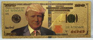Donald Trump $100 Federal Reserve Note Novelty 24K Gold Foil Plated Bill GFN44