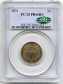 1870 2-Cents Coin PCGS & CAC Certified PR66 RB - Two Cents - A469