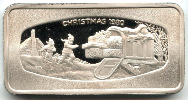 Christmas 1980 Art Bar 925 Silver ingot Medal 500 Grains Franklin Mint - A139