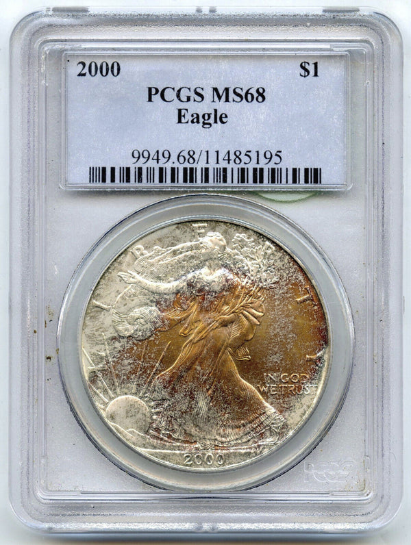 2000 American Eagle 1 oz Silver Dollar PCGS MS68 Toning Toned - A717