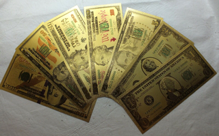 Lot of 7 Federal Reserve Gold Foil Novelty Note $100 $50 $10  $5 $2 $1 Set GFS06
