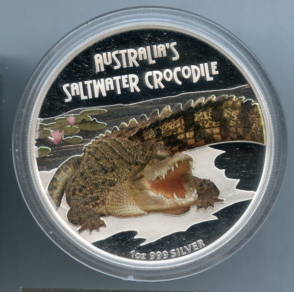 2009 Tuvalu Australian Saltwater Crocodile 1 Oz Silver Proof Coin - JN907