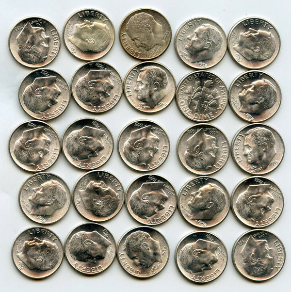 1953-S Roosevelt Silver Dime 50-Coin Roll San Francisco - Uncirculated - BP461
