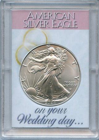 2024 American Silver Eagle 1 Oz Coin Wedding Day Holder BU Gem Uncirculated Gift