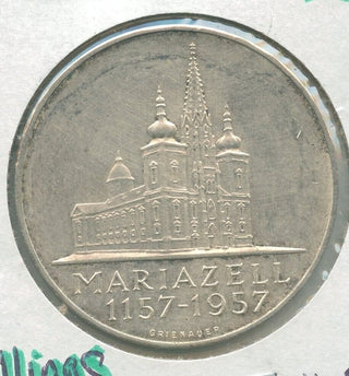 1957 Austria 8th Centennial Mariazell Basilica Silver 25 Schillings -KR573