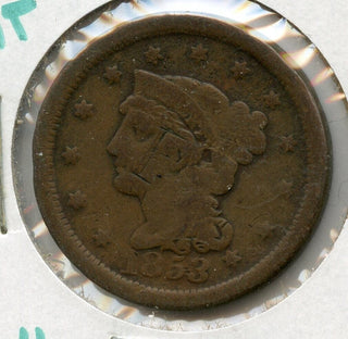 1853 Braided Hair Large Cent US Copper 1c Coin - JP139
