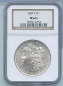 1881-S Morgan Silver Dollar $1 NGC MS63 San Francisco Mint - KR598