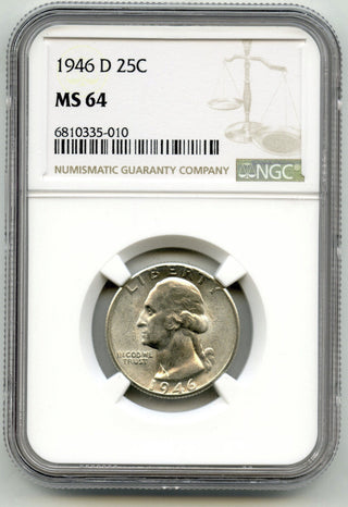 1946-D Washington Silver Quarter NGC MS64 Certified - Denver Mint - G49