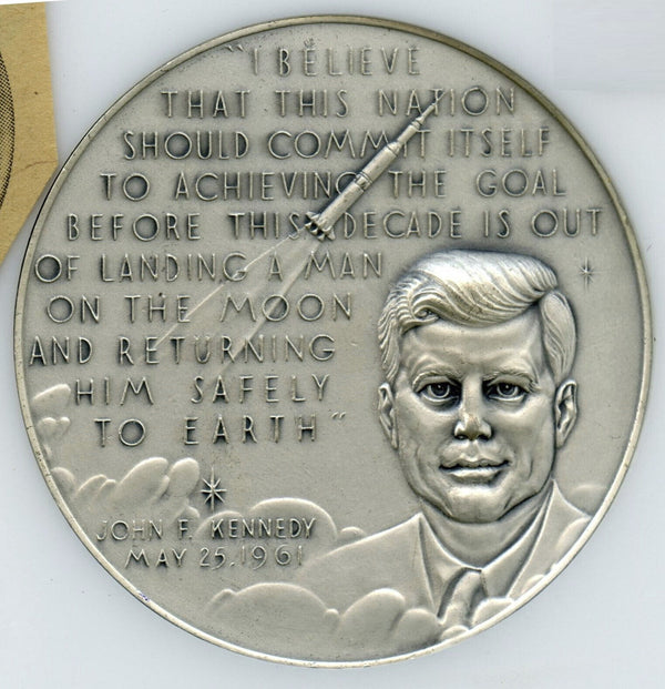 Apollo 11 Moon Landing 999 Silver 2-Medal Set Medallic Art Co Kennedy - B601