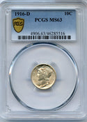 1916-D Mercury Silver Dime PCGS MS63 10c Coin Denver Mint Certified - JP031